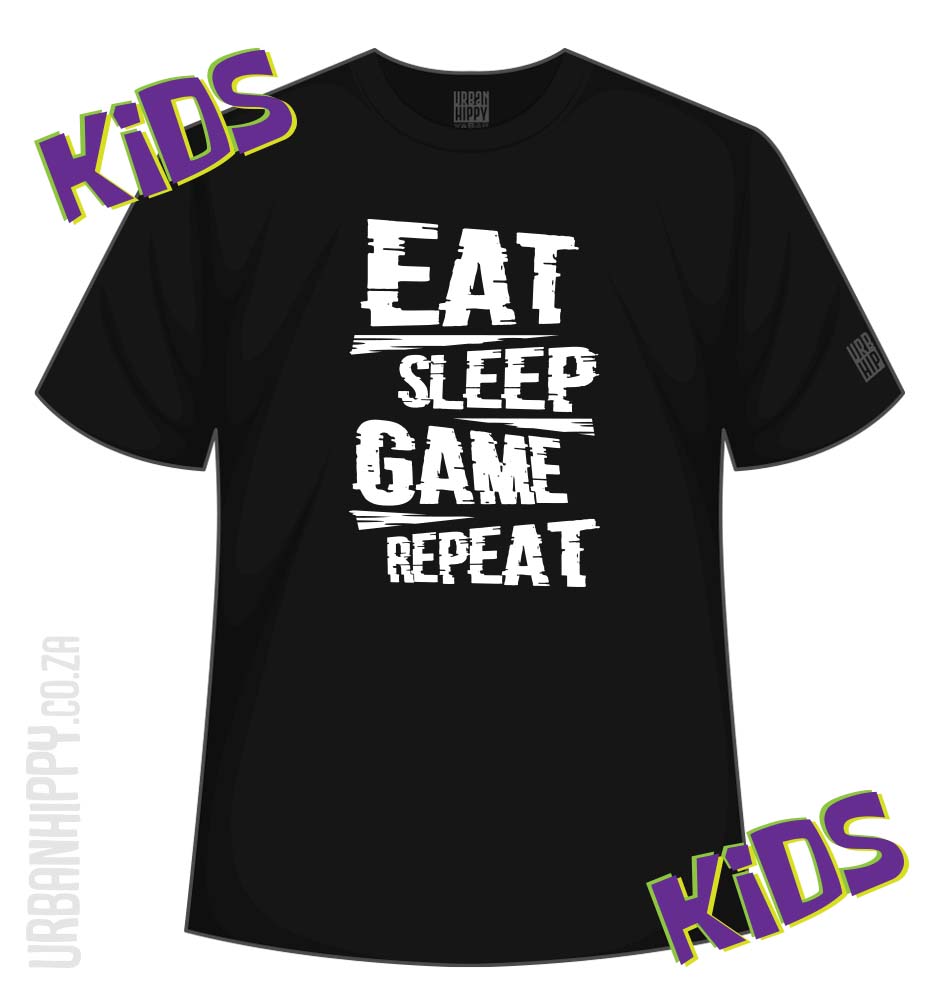 Urban Hippy - EAT SLEEP GAME REPEAT - Kids T-Shirt