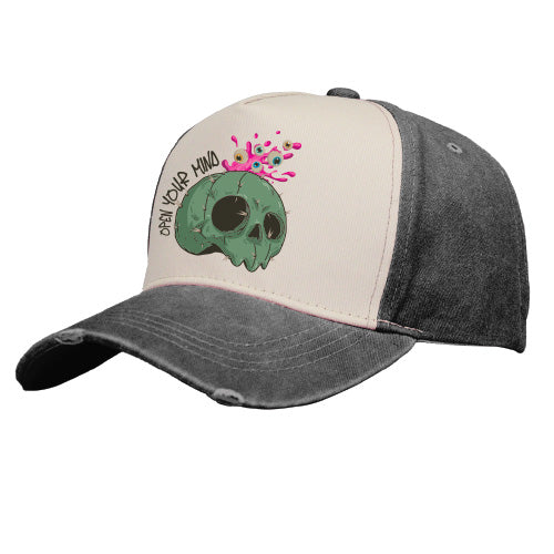 White Goma - Distressed Peak Cap - Cactus Skull